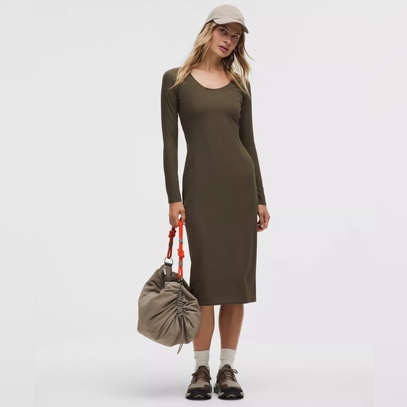 lululemon athletica Dresses & Skirts - Lululemon All Aligned Ribbed Long-Sleeve Midi Dress - Olive Brown